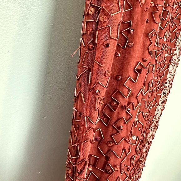 MAC DUGGAL Geometric Beaded Midi Cocktail Dress in Brick Size US 4 - Picture 8 of 10